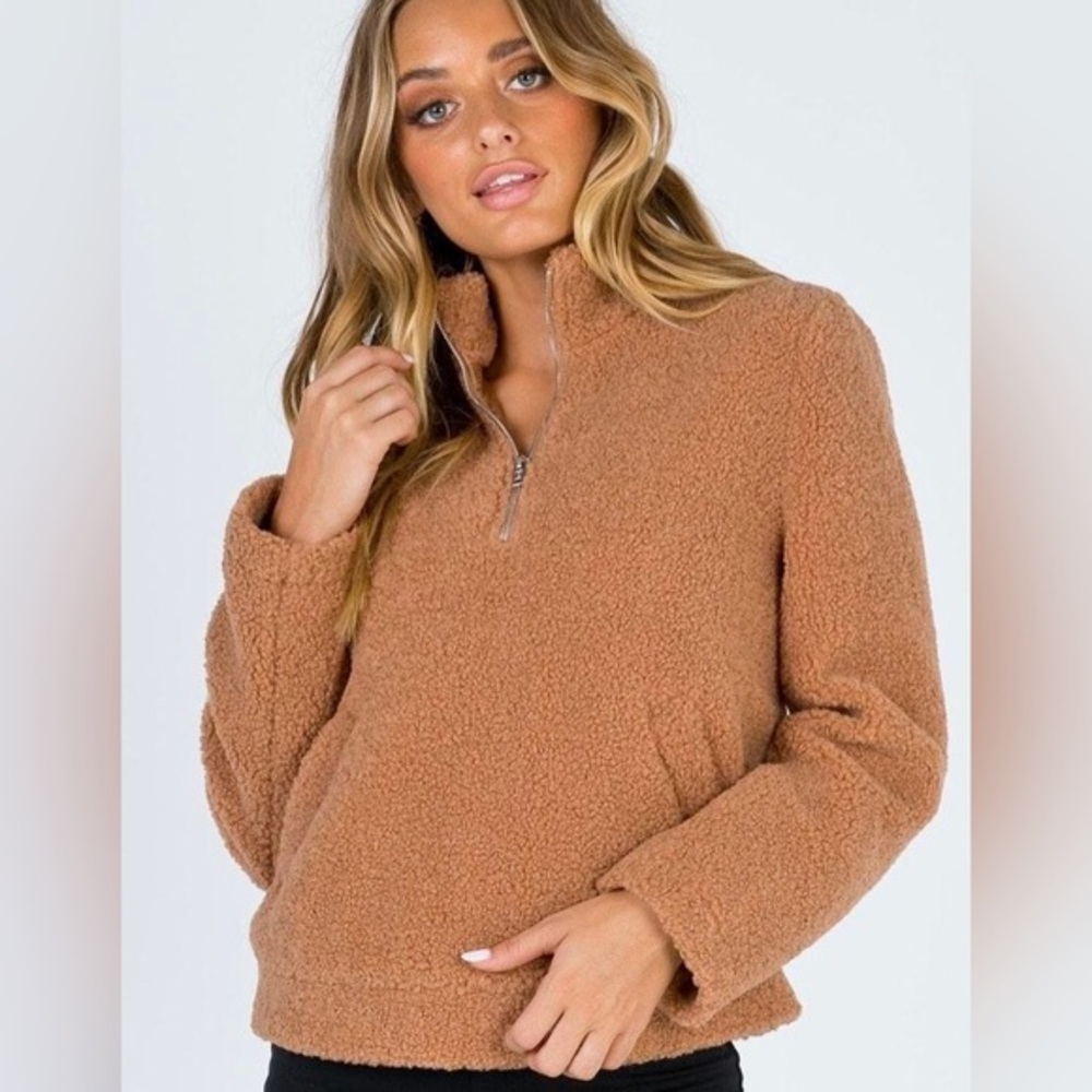 PRINCESS POLLY Cucina Teddy Jumper Fleece Quarter Zip Pullover S/M